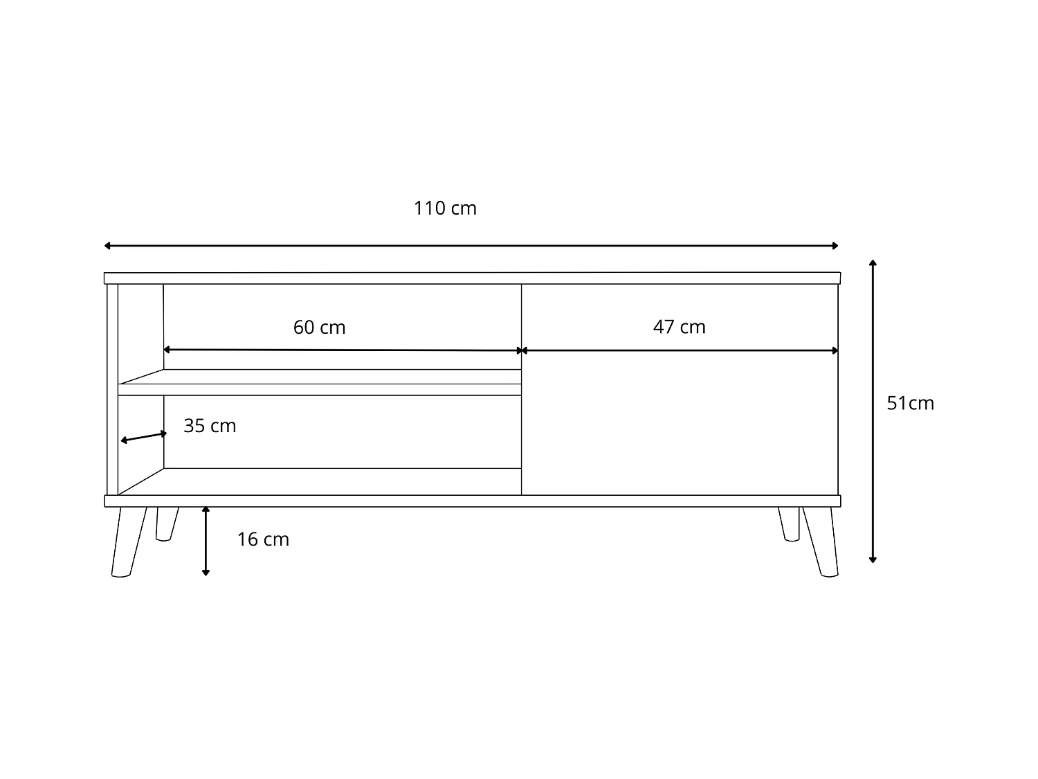 Mueble para Televisión Blanco – 110x51x35 cm – Estilo Escandinavo con Patas de Madera