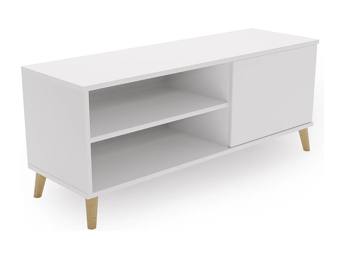 Mueble para Televisión Blanco – 110x51x35 cm – Estilo Escandinavo con Patas de Madera