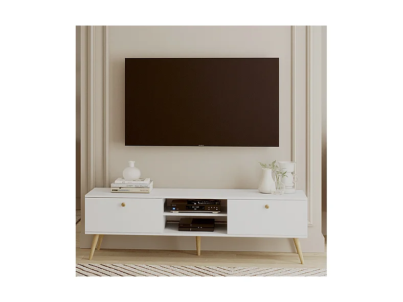 Mueble de Televisión Estilo Nórdico – Color Blanco, 170x50x41 cm – Funcional y Elegante