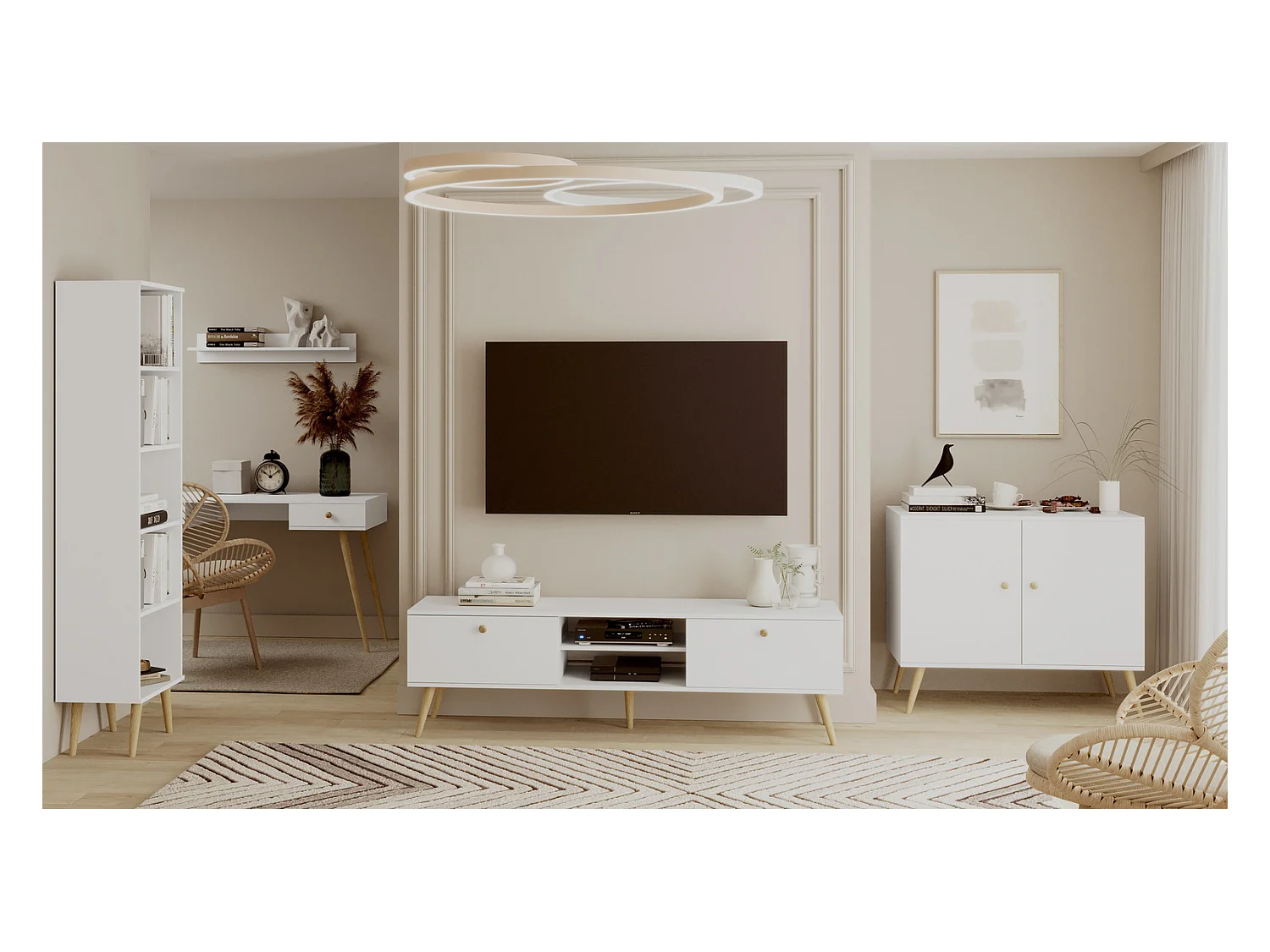 Mueble de Televisión Estilo Nórdico – Color Blanco, 170x50x41 cm – Funcional y Elegante