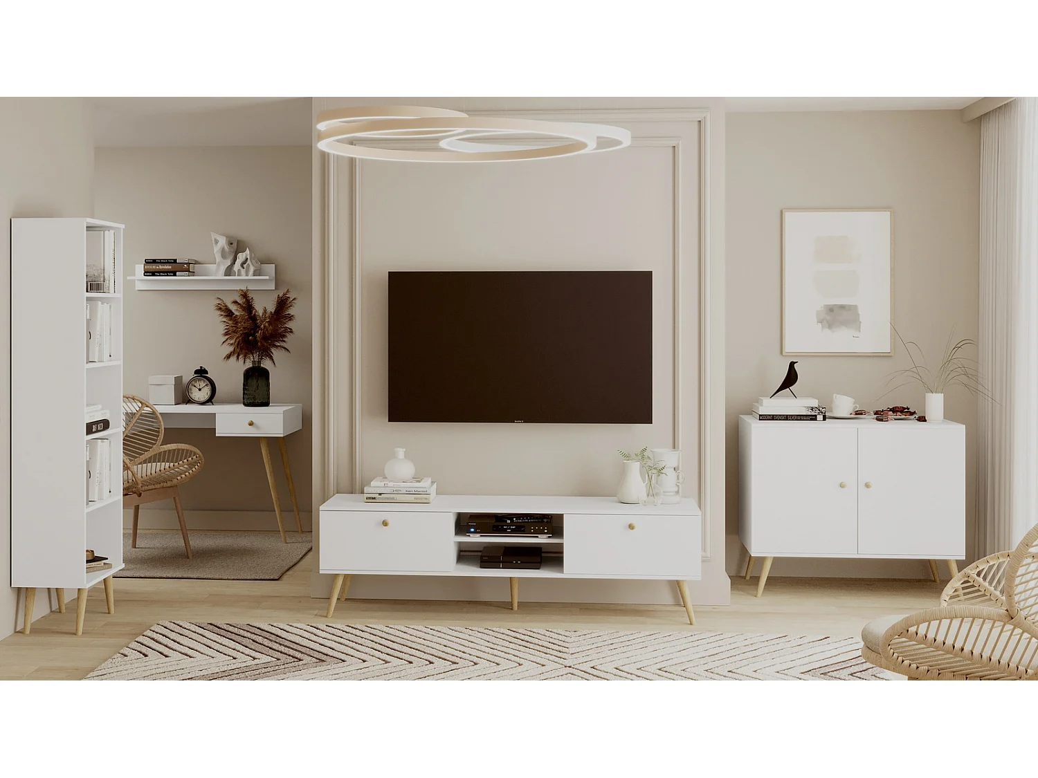 Mueble de Televisión Estilo Nórdico – Color Blanco, 170x50x41 cm – Funcional y Elegante