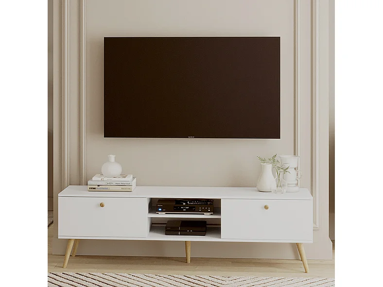 Mueble de Televisión Estilo Nórdico – Color Blanco, 170x50x41 cm – Funcional y Elegante