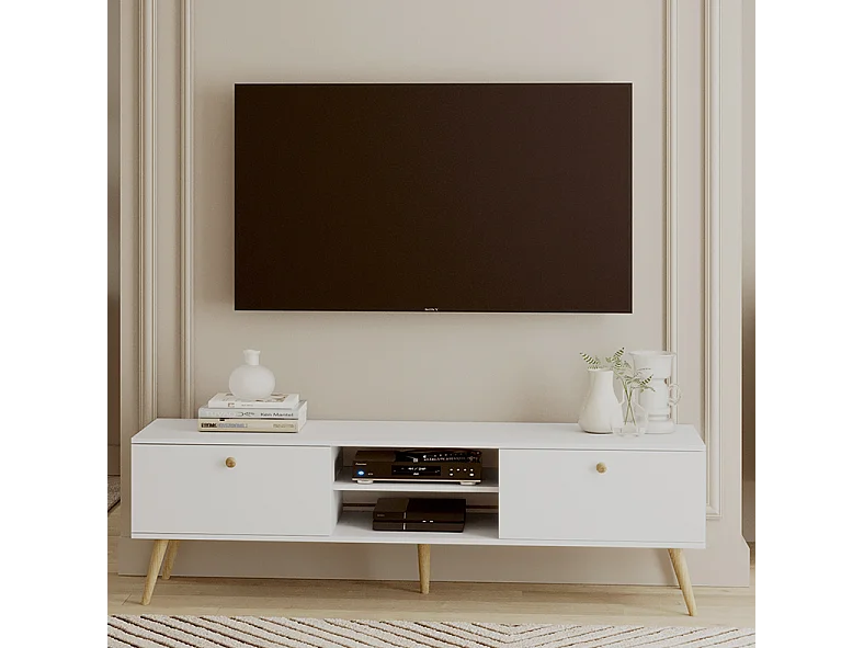 Mueble de Televisión Estilo Nórdico – Color Blanco, 170x50x41 cm – Funcional y Elegante
