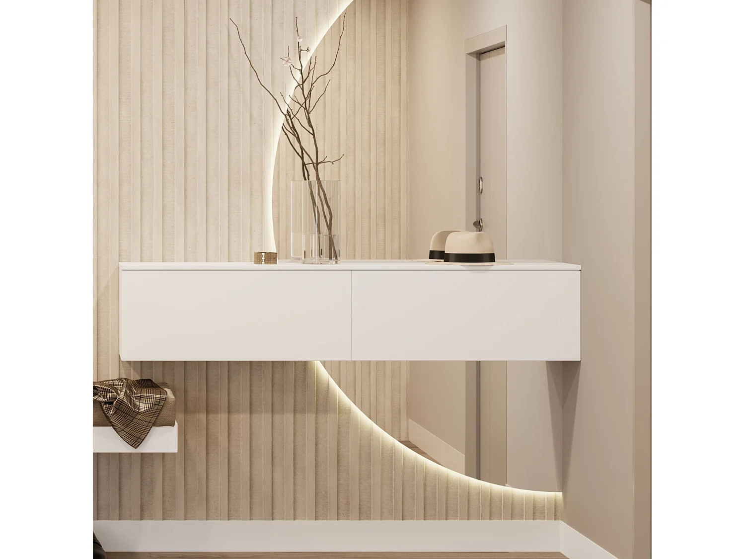 Mueble TV Blanco – Montaje Dual (Pared o Suelo) – 160x30x32 cm – Apertura TIP-ON – Estilo Moderno