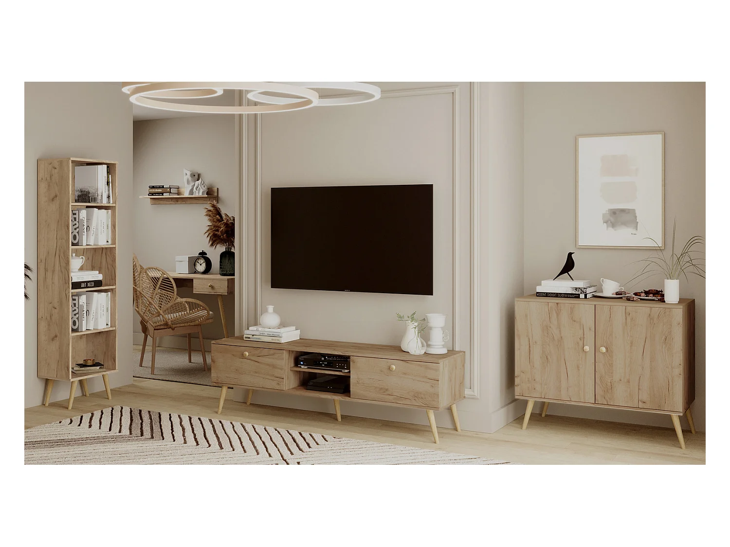 Mueble de Televisión Estilo Nórdico – Color Roble, 170x50x41 cm – Funcional y Elegante