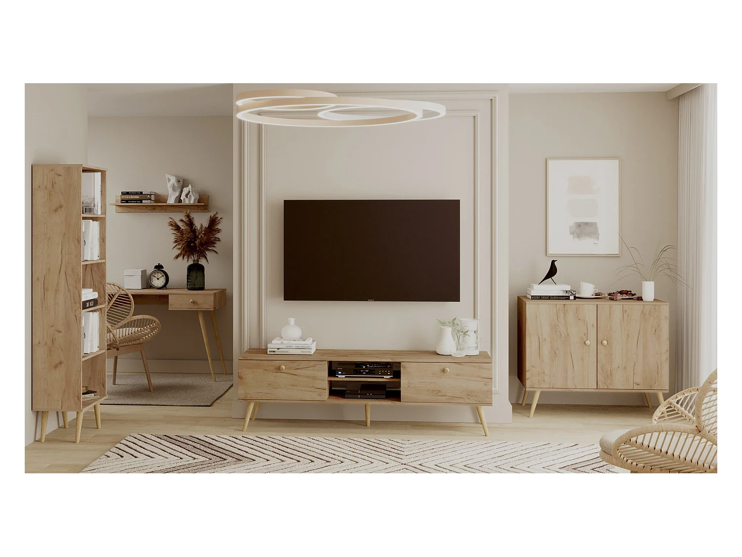 Mueble de Televisión Estilo Nórdico – Color Roble, 170x50x41 cm – Funcional y Elegante