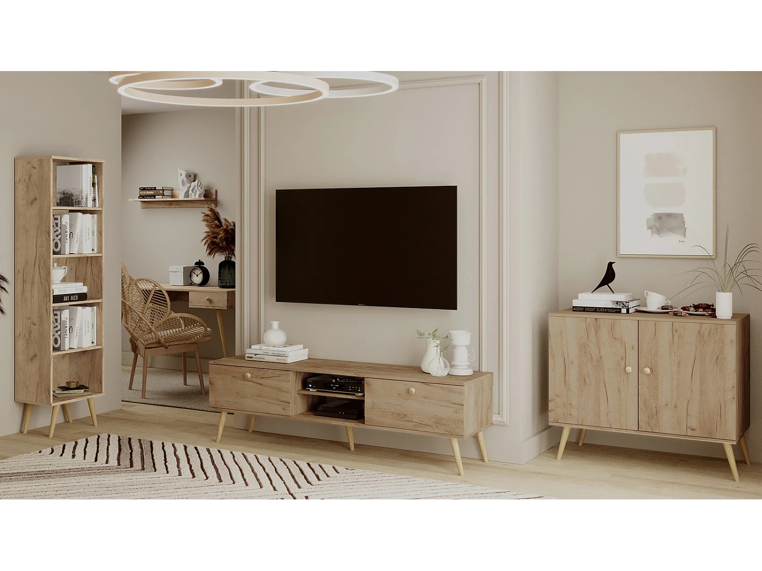 Mueble de Televisión Estilo Nórdico – Color Roble, 170x50x41 cm – Funcional y Elegante