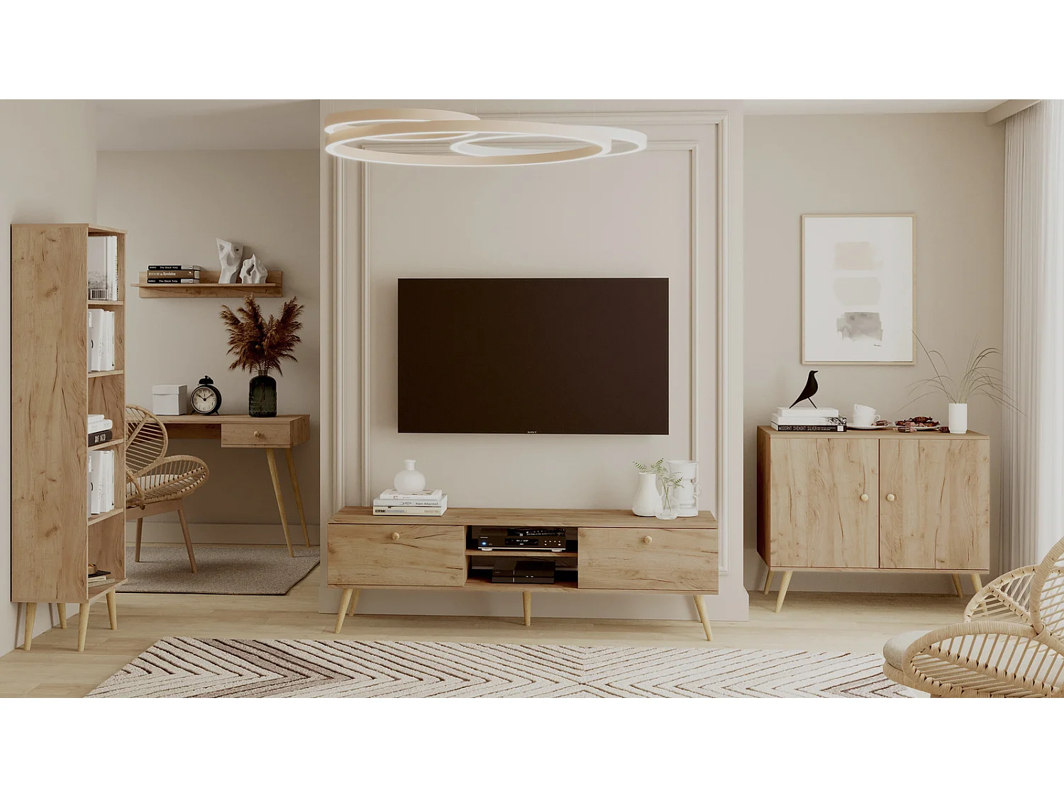 Mueble de Televisión Estilo Nórdico – Color Roble, 170x50x41 cm – Funcional y Elegante
