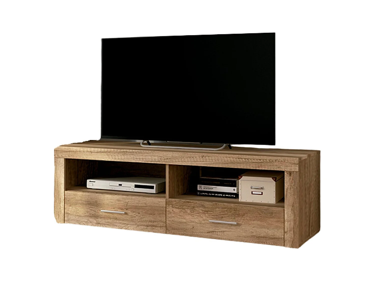 Mueble TV, Mueble de Salón Moderno, Mesa de televisión 2 Puertas y 2 Estantes, Acabado en Cañon, Patas de Madera,135 cm Lar x 45 cm Al x 41,4 cm Fon