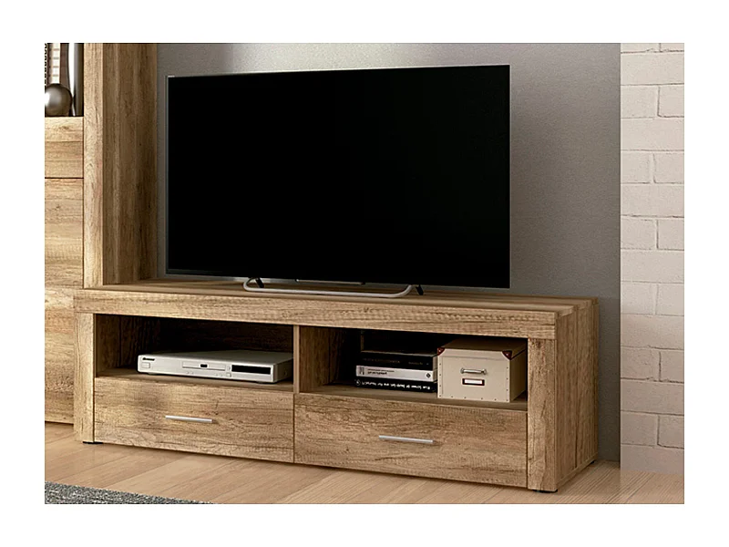 Mueble TV, Mueble de Salón Moderno, Mesa de televisión 2 Puertas y 2 Estantes, Acabado en Cañon, Patas de Madera,135 cm Lar x 45 cm Al x 41,4 cm Fon