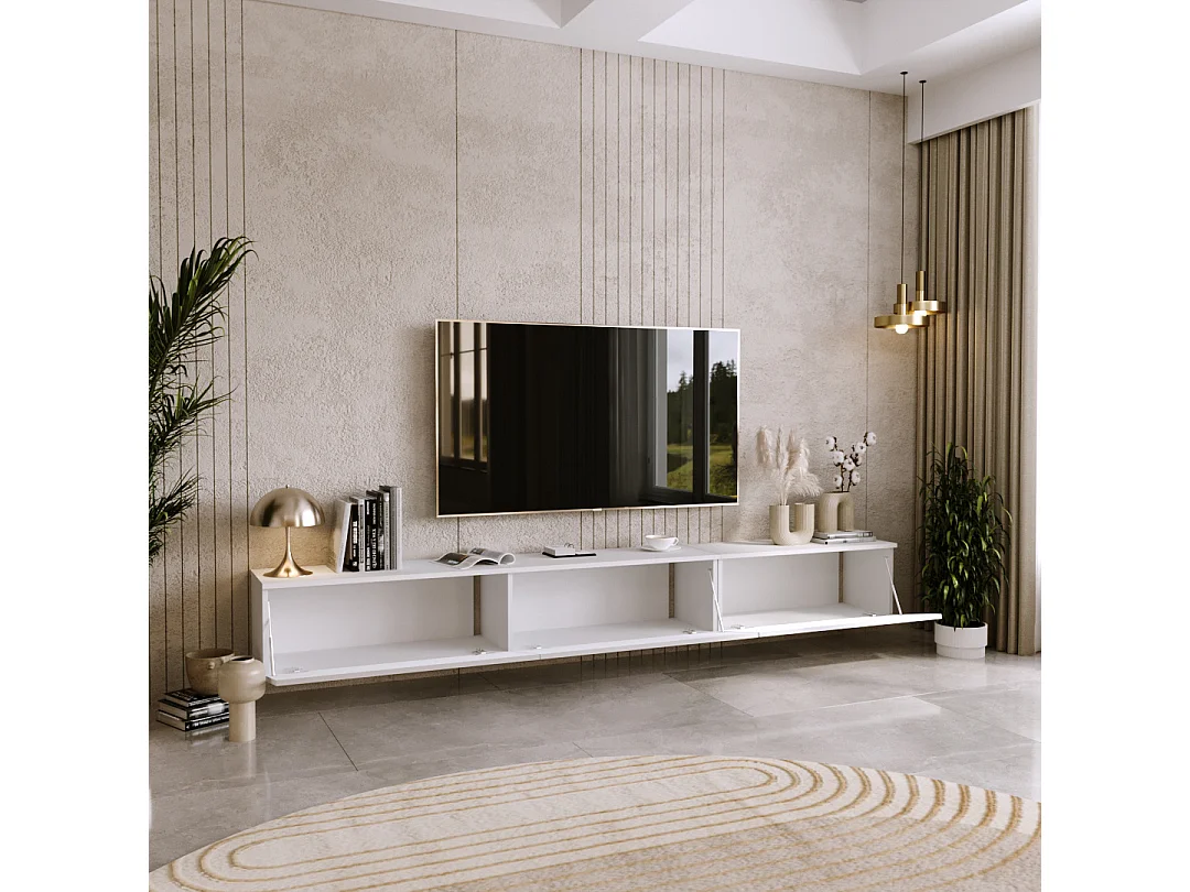 Mueble TV Blanco – Montaje Dual (Pared o Suelo) – 80x30x32 cm – Apertura TIP-ON – Estilo Moderno