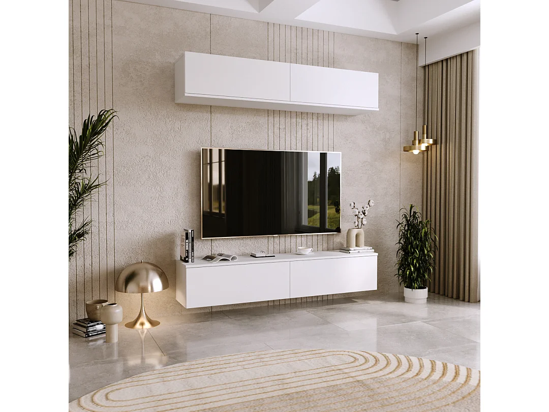 Mueble TV Blanco – Montaje Dual (Pared o Suelo) – 80x30x32 cm – Apertura TIP-ON – Estilo Moderno