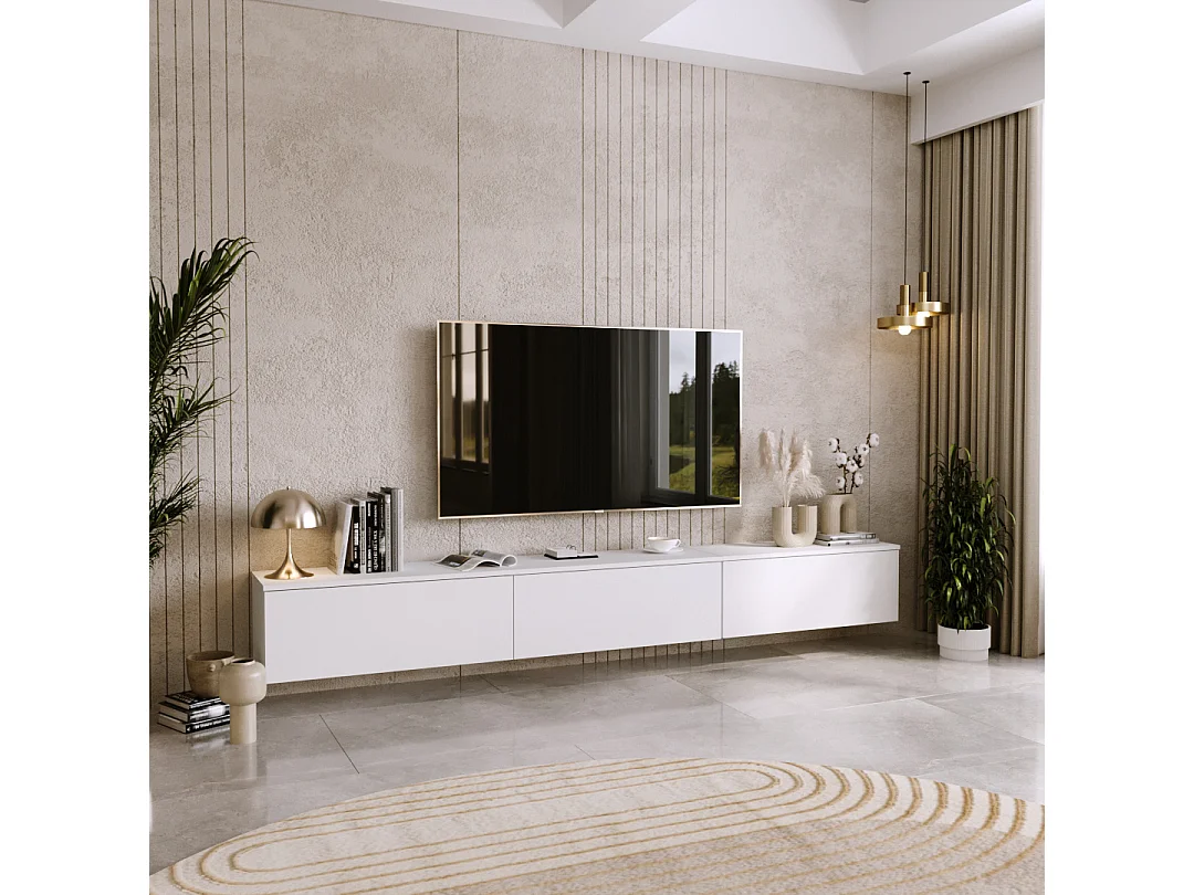 Mueble TV Blanco – Montaje Dual (Pared o Suelo) – 80x30x32 cm – Apertura TIP-ON – Estilo Moderno