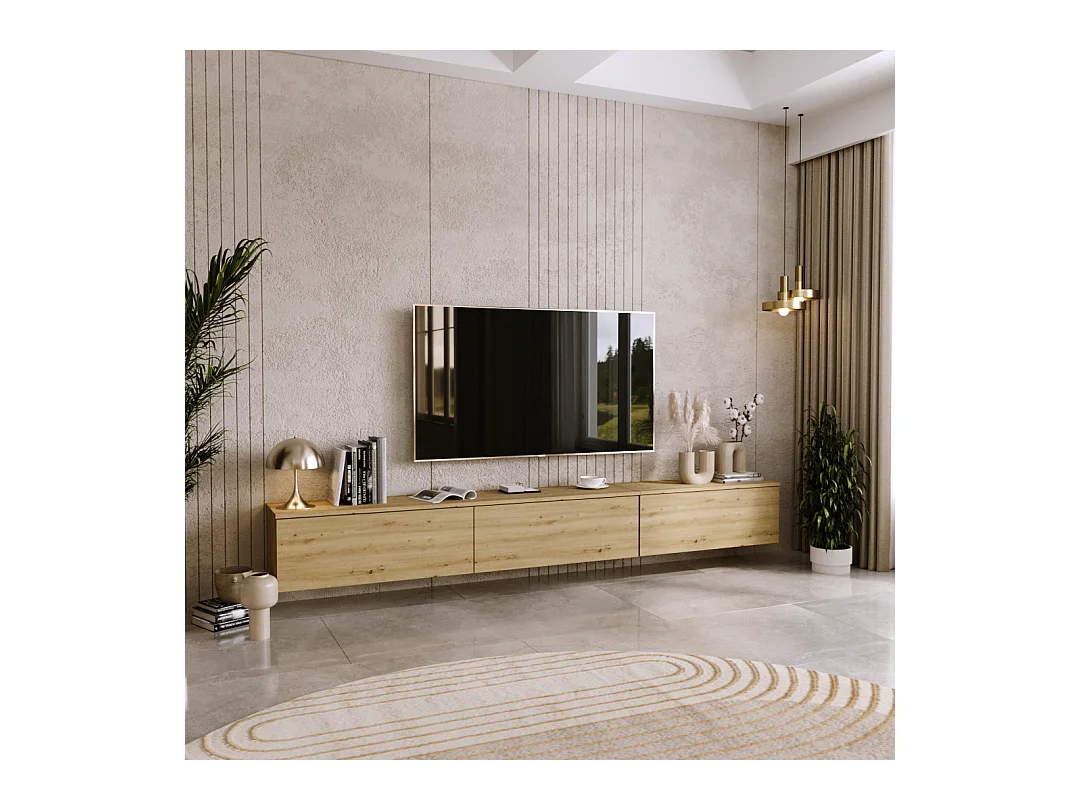 Mueble TV Roble Artesano – Montaje Dual (Pared o Suelo) – 80x30x32 cm – Apertura TIP-ON – Estilo Moderno