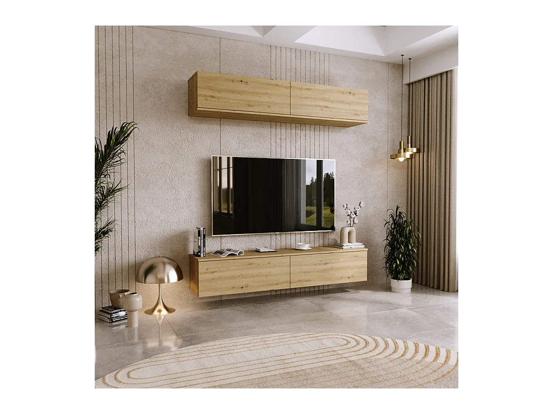 Mueble TV Roble Artesano – Montaje Dual (Pared o Suelo) – 80x30x32 cm – Apertura TIP-ON – Estilo Moderno