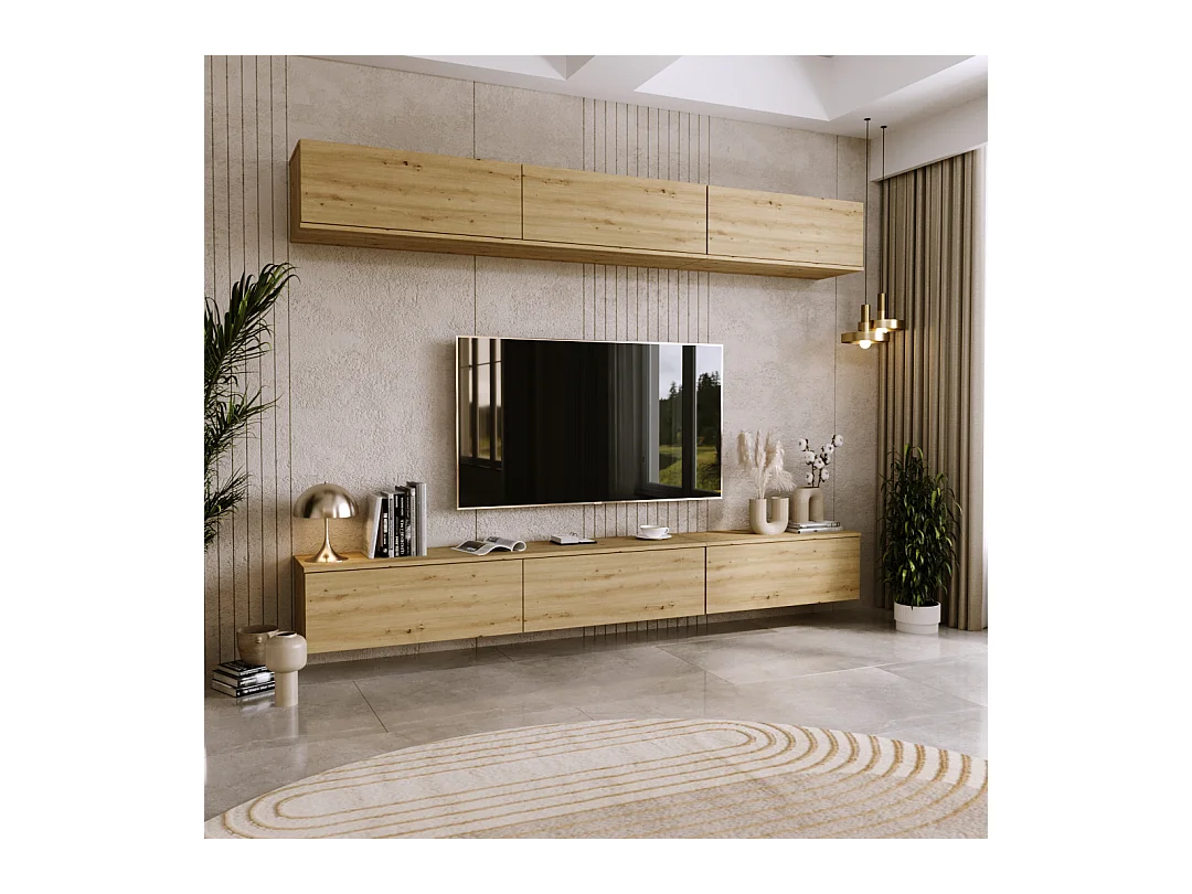 Mueble TV Roble Artesano – Montaje Dual (Pared o Suelo) – 80x30x32 cm – Apertura TIP-ON – Estilo Moderno