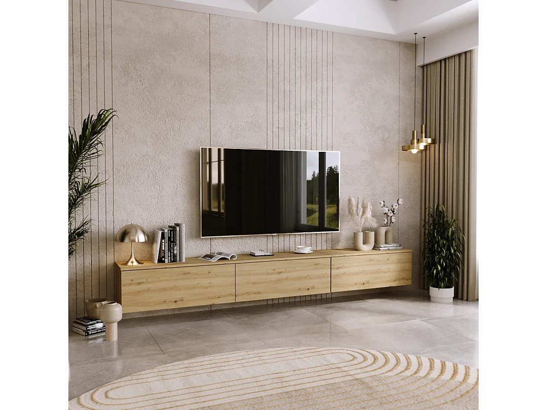 Mueble TV Roble Artesano – Montaje Dual (Pared o Suelo) – 80x30x32 cm – Apertura TIP-ON – Estilo Moderno