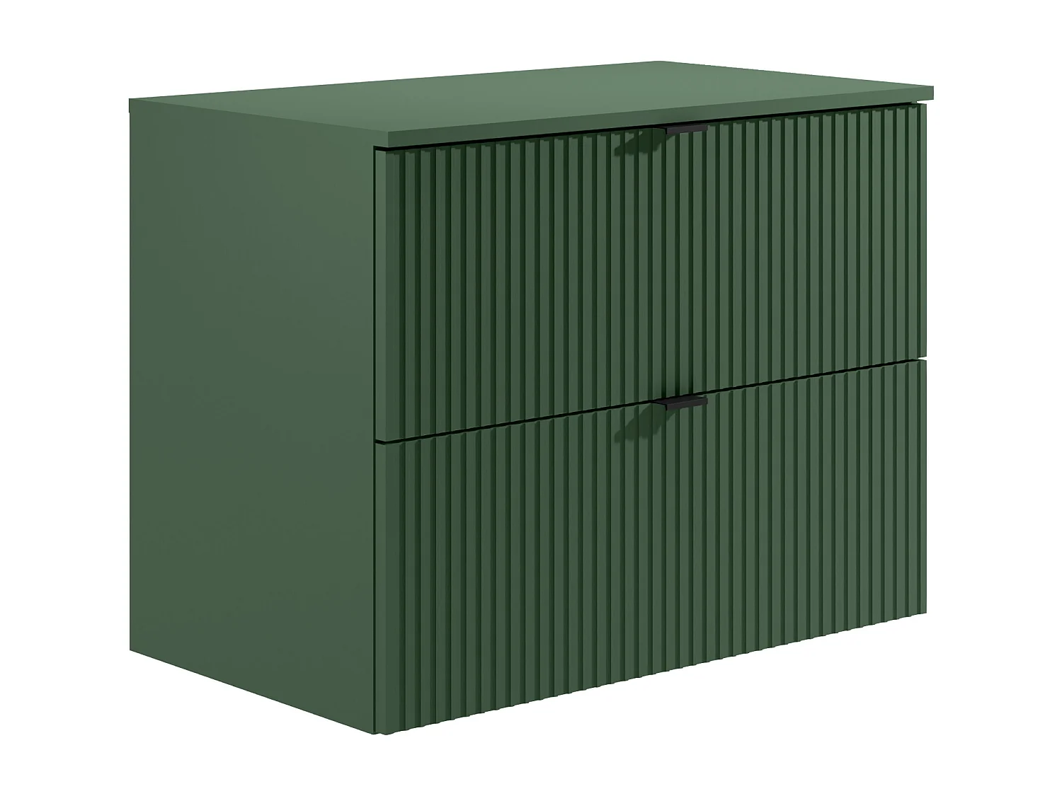 Meuble de salle de bain suspendu strié avec vasque à poser carrée et colonne - Vert  mat - 80 cm - ZEVINI