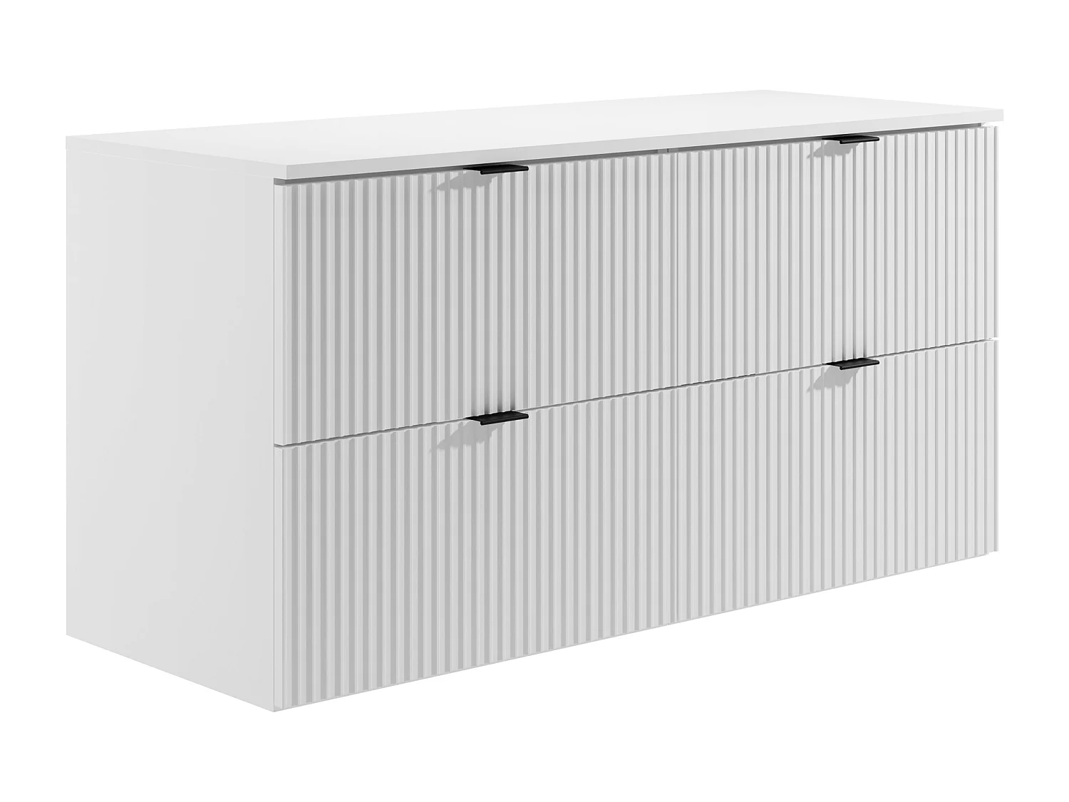 Meuble de salle de bain suspendu strié avec vasque à poser carrée et colonne - Blanc  mat - 120 cm - ZEVINI