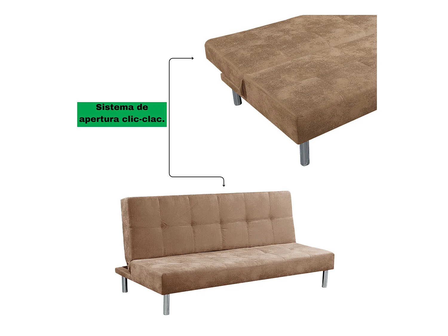 Meyvaser Sofá Cama de 2 Plazas - 187 x 85 x 78 cm - Apertura Clic-Clac - Máximo Relax, Confort y Resistencia