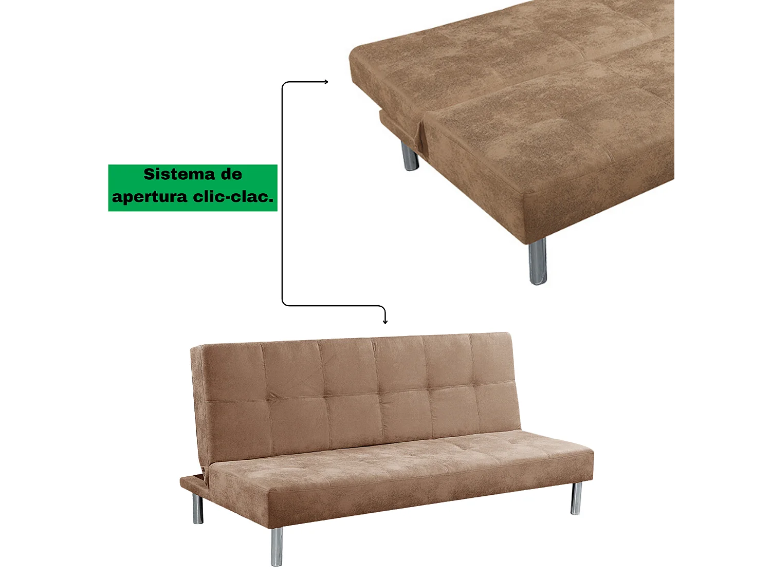 Meyvaser Sofá Cama de 2 Plazas - 187 x 85 x 78 cm - Apertura Clic-Clac - Máximo Relax, Confort y Resistencia