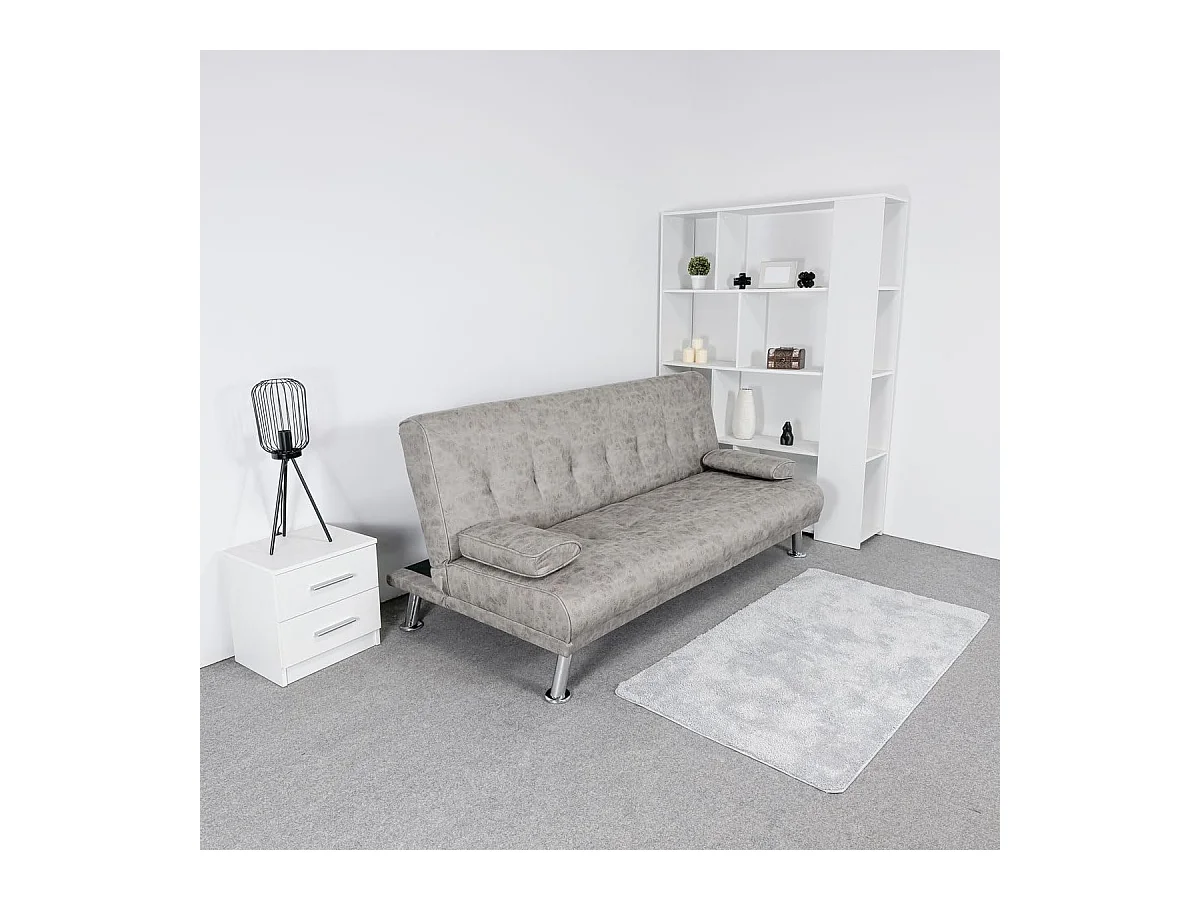 Sofá Cama 3 Plazas de Diseño Moderno con Cojines Decorativos, Estructura de Madera, Color Gris Cemento, 188x88x88 cm