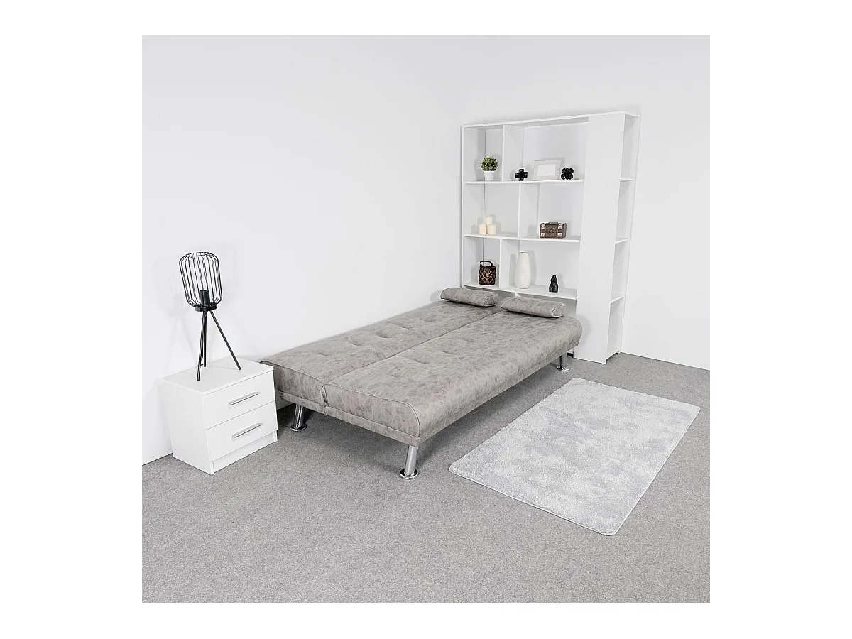 Sofá Cama 3 Plazas de Diseño Moderno con Cojines Decorativos, Estructura de Madera, Color Gris Cemento, 188x88x88 cm