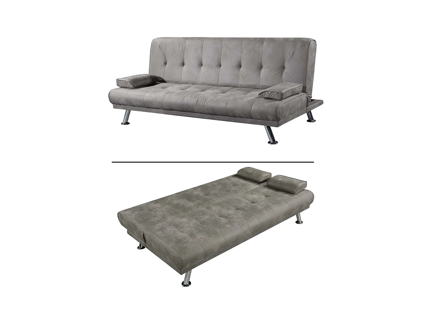 Sofá Cama 3 Plazas de Diseño Moderno con Cojines Decorativos, Estructura de Madera, Color Gris Cemento, 188x88x88 cm