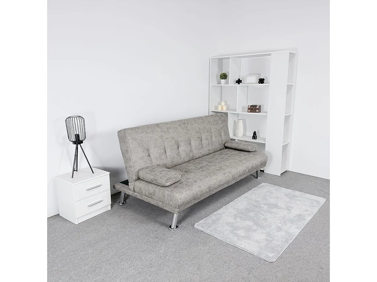 Sofá Cama 3 Plazas de Diseño Moderno con Cojines Decorativos, Estructura de Madera, Color Gris Cemento, 188x88x88 cm