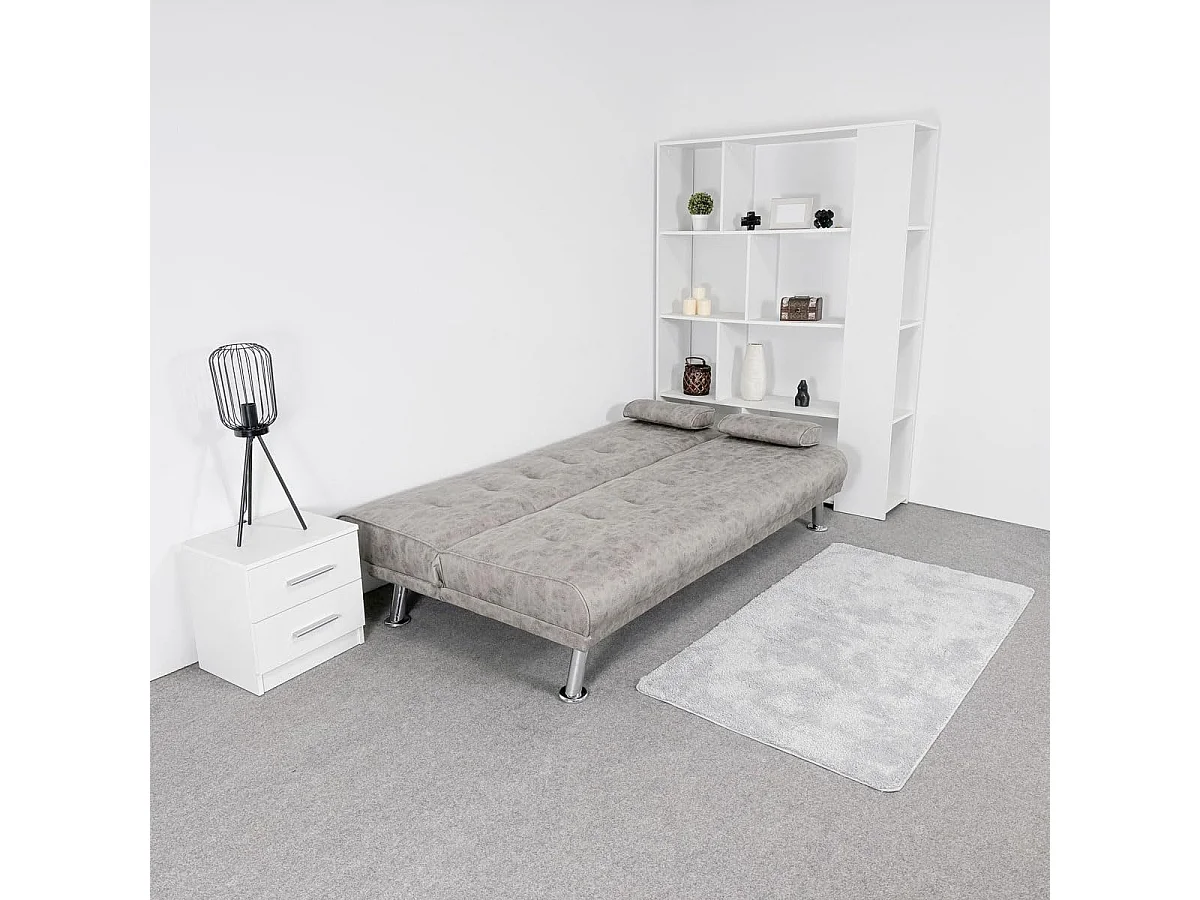 Sofá Cama 3 Plazas de Diseño Moderno con Cojines Decorativos, Estructura de Madera, Color Gris Cemento, 188x88x88 cm