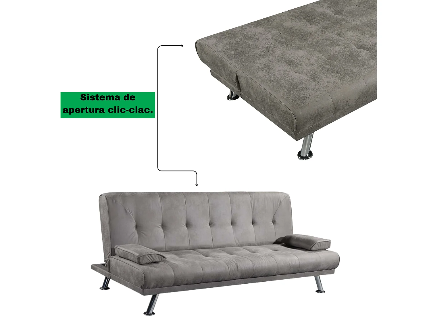 Sofá Cama 3 Plazas de Diseño Moderno con Cojines Decorativos, Estructura de Madera, Color Gris Cemento, 188x88x88 cm