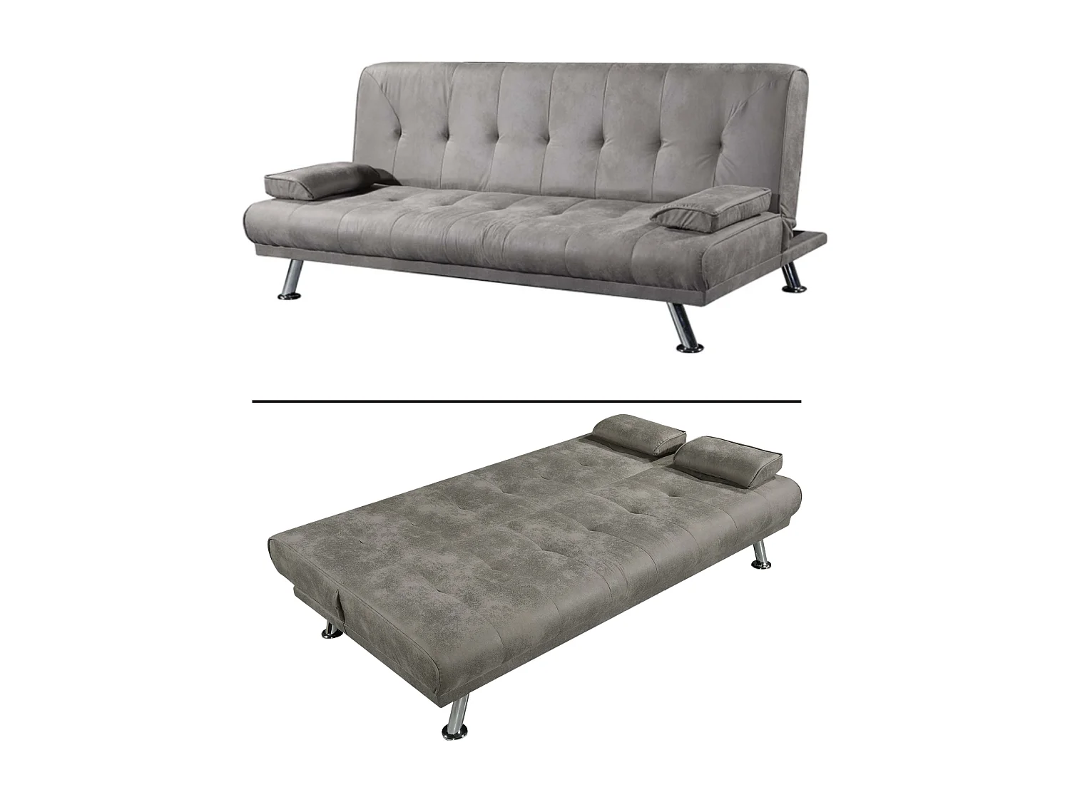 Sofá Cama 3 Plazas de Diseño Moderno con Cojines Decorativos, Estructura de Madera, Color Gris Cemento, 188x88x88 cm