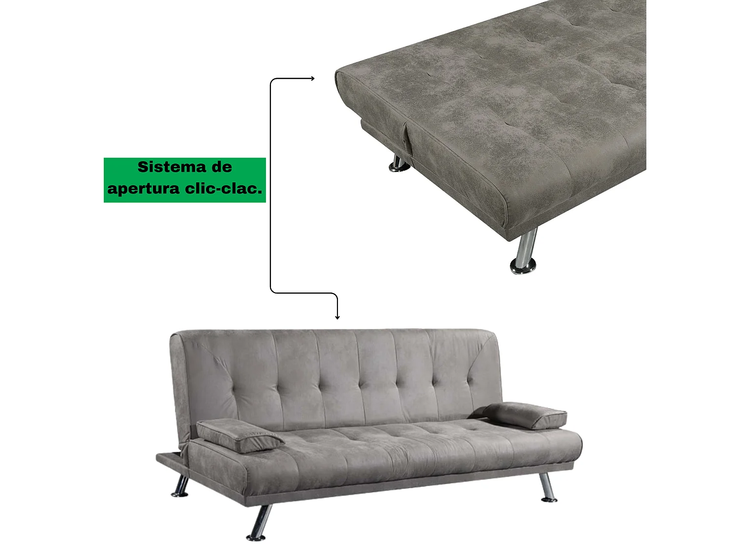 Sofá Cama 3 Plazas de Diseño Moderno con Cojines Decorativos, Estructura de Madera, Color Gris Cemento, 188x88x88 cm