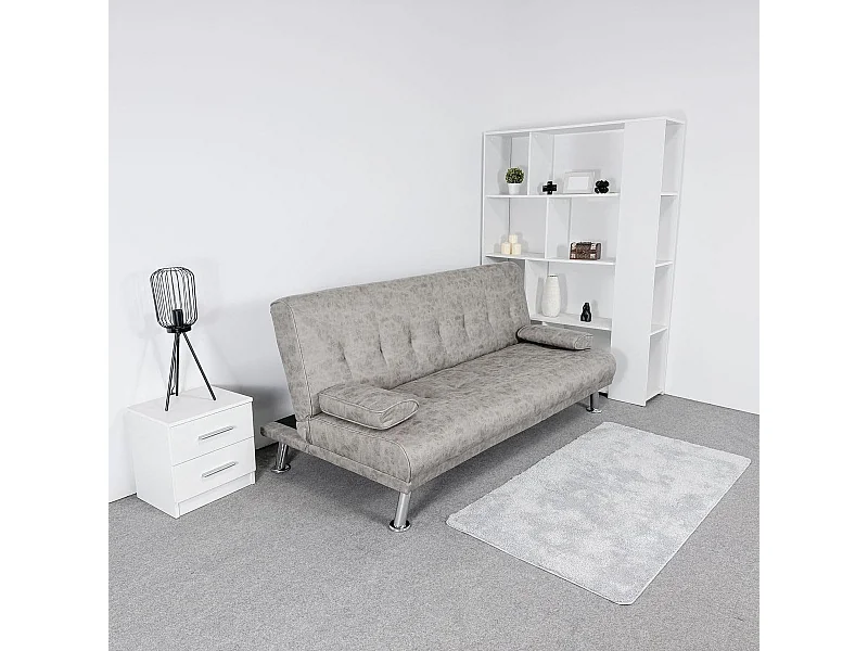 Sofá Cama 3 Plazas de Diseño Moderno con Cojines Decorativos, Estructura de Madera, Color Gris Cemento, 188x88x88 cm