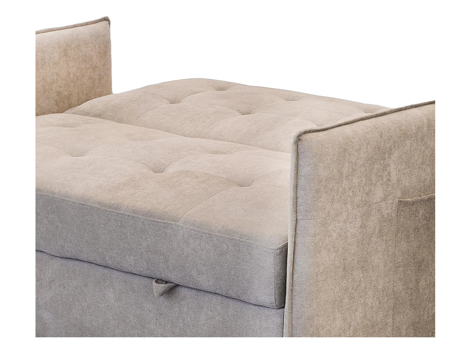 Sofá Cama 3 Posiciones con Sistema Clic-Clac – Convertible en Cama, Tapizado Beige, Estructura de Madera y Cojines Incluidos – 135x87x96 cm