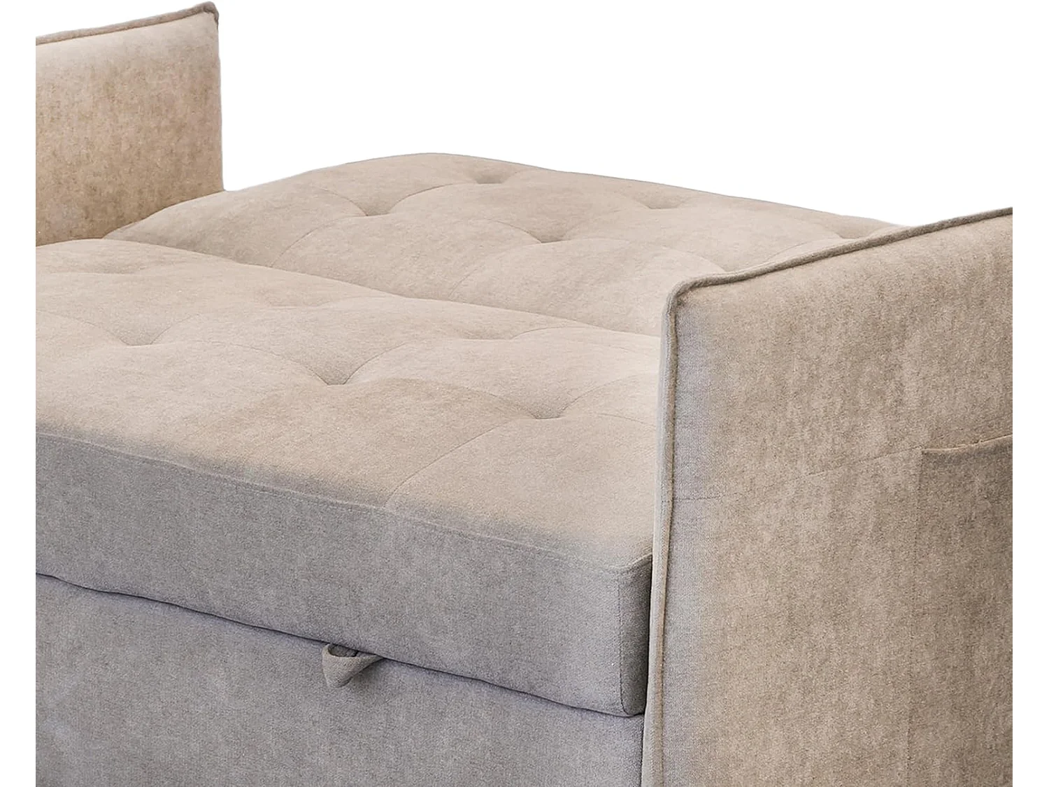 Sofá Cama 3 Posiciones con Sistema Clic-Clac – Convertible en Cama, Tapizado Beige, Estructura de Madera y Cojines Incluidos – 135x87x96 cm