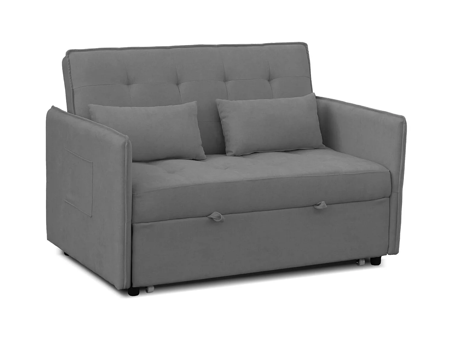 Sofá Cama 3 Posiciones con Sistema Clic-Clac – Convertible en Cama, Tapizado Gris, Estructura de Madera y Cojines Incluidos – 135x87x96 cm