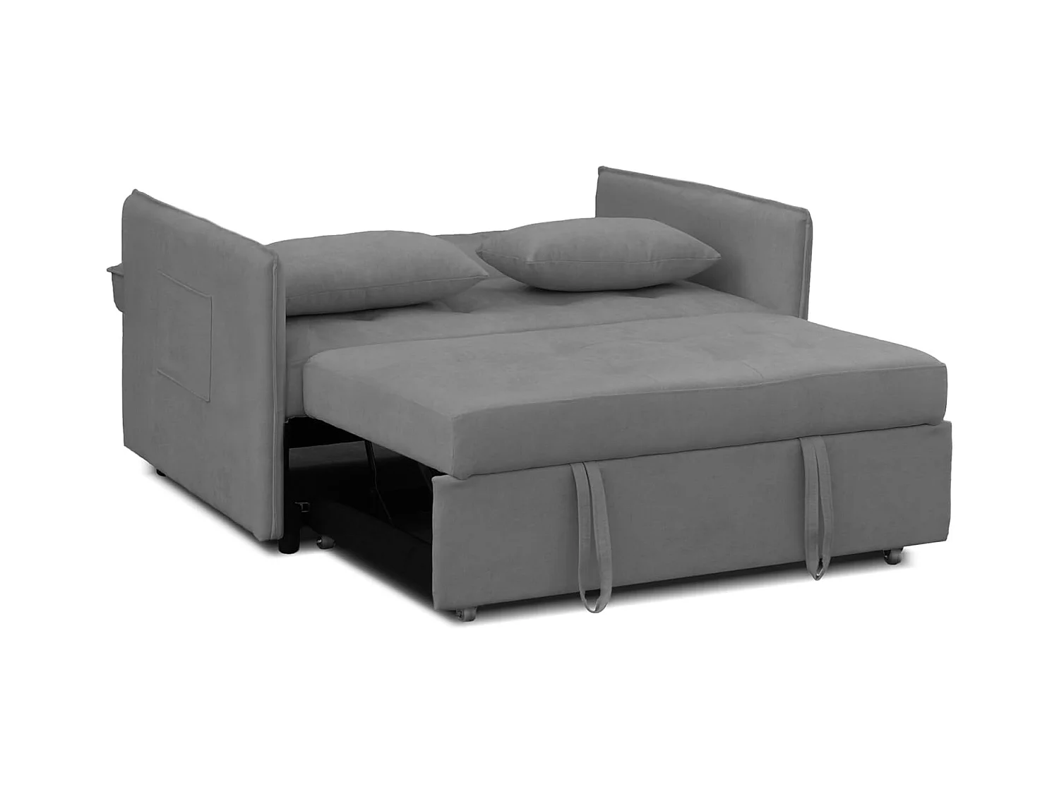 Sofá Cama 3 Posiciones con Sistema Clic-Clac – Convertible en Cama, Tapizado Gris, Estructura de Madera y Cojines Incluidos – 135x87x96 cm