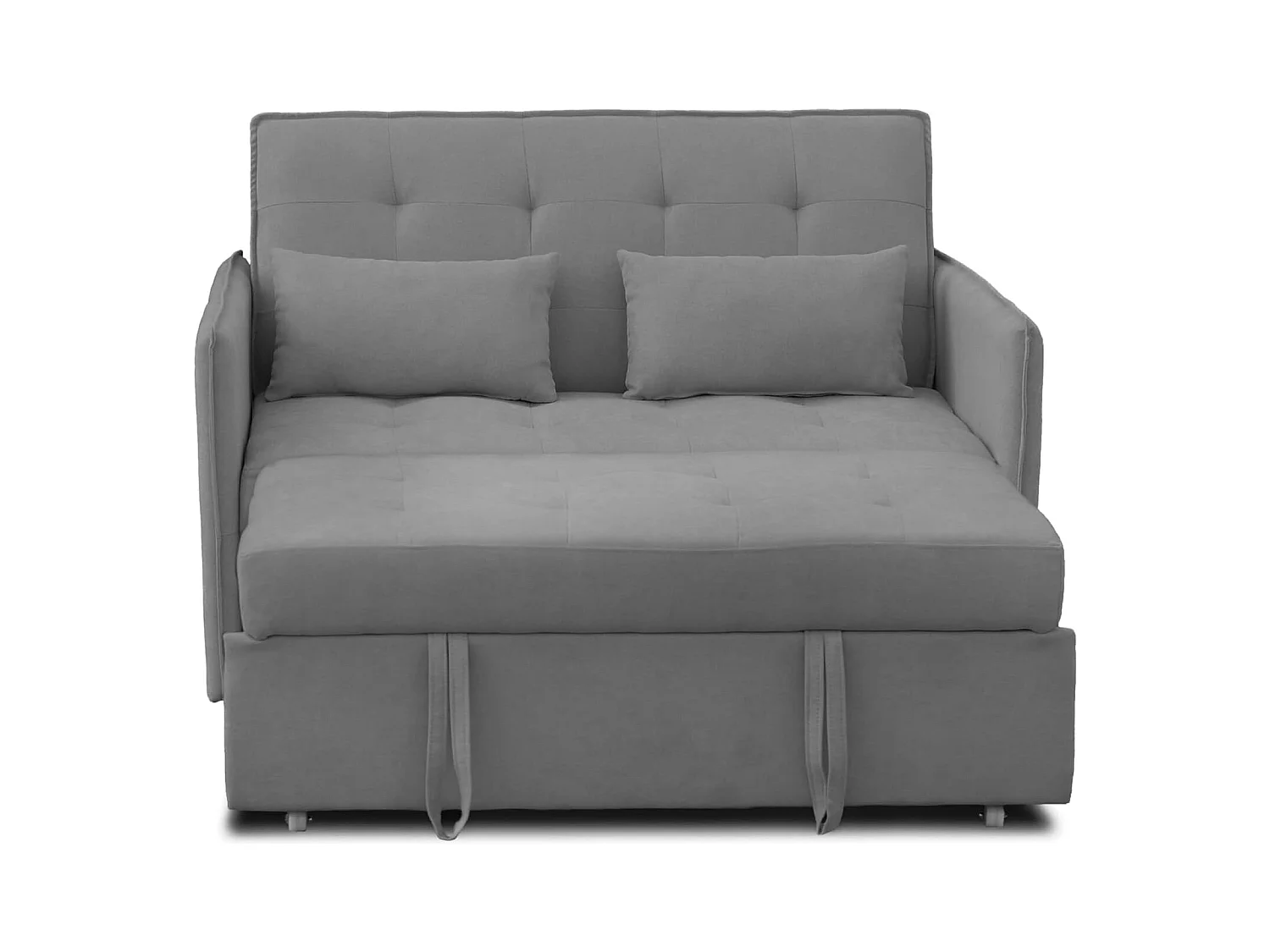 Sofá Cama 3 Posiciones con Sistema Clic-Clac – Convertible en Cama, Tapizado Gris, Estructura de Madera y Cojines Incluidos – 135x87x96 cm