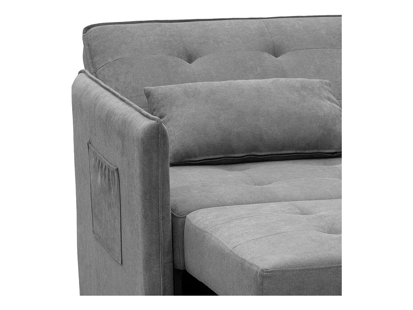 Sofá Cama 3 Posiciones con Sistema Clic-Clac – Convertible en Cama, Tapizado Gris, Estructura de Madera y Cojines Incluidos – 135x87x96 cm