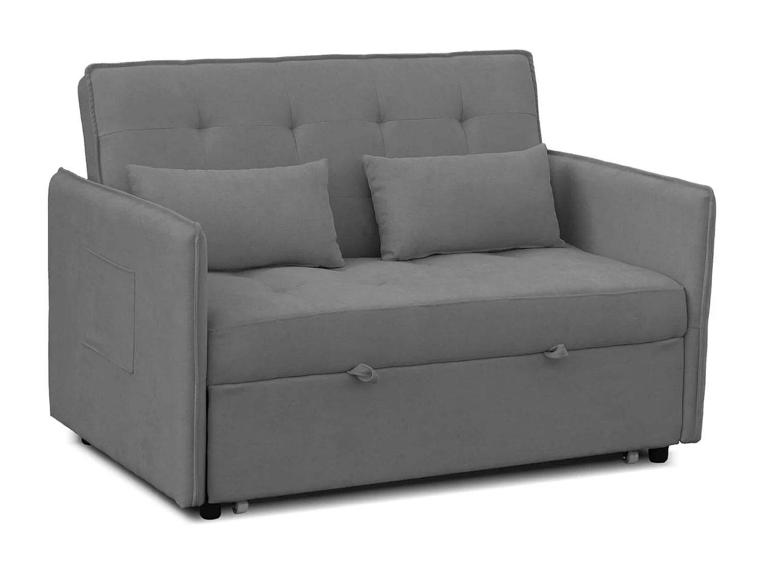 Sofá Cama 3 Posiciones con Sistema Clic-Clac – Convertible en Cama, Tapizado Gris, Estructura de Madera y Cojines Incluidos – 135x87x96 cm