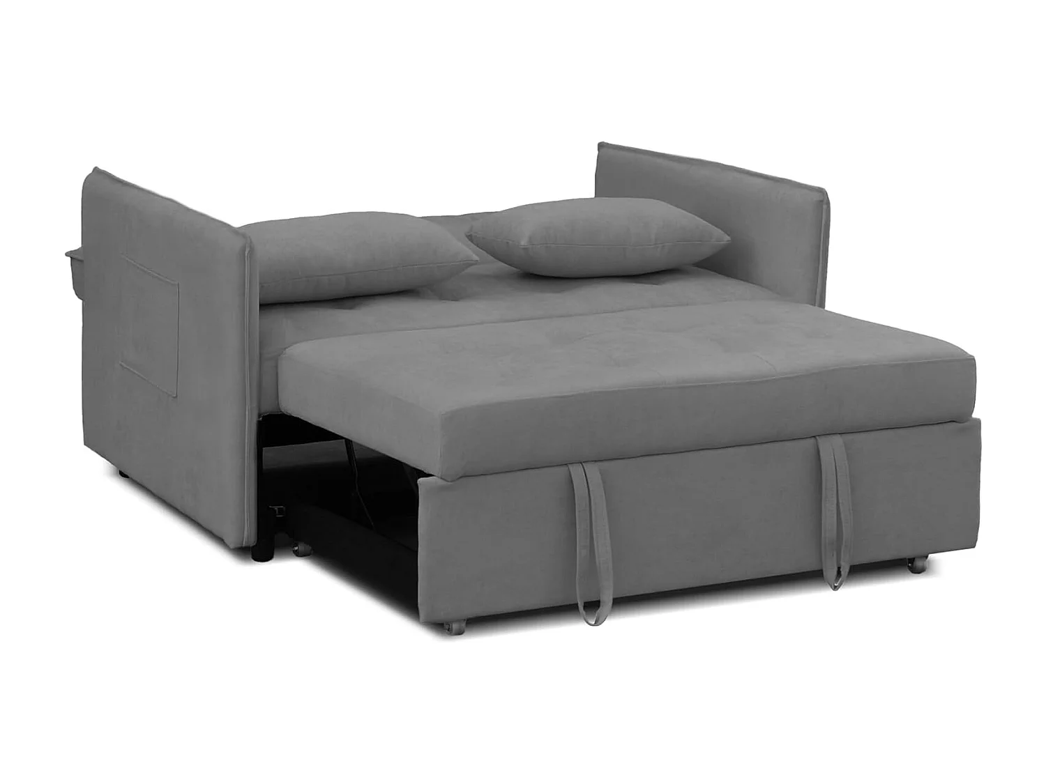 Sofá Cama 3 Posiciones con Sistema Clic-Clac – Convertible en Cama, Tapizado Gris, Estructura de Madera y Cojines Incluidos – 135x87x96 cm