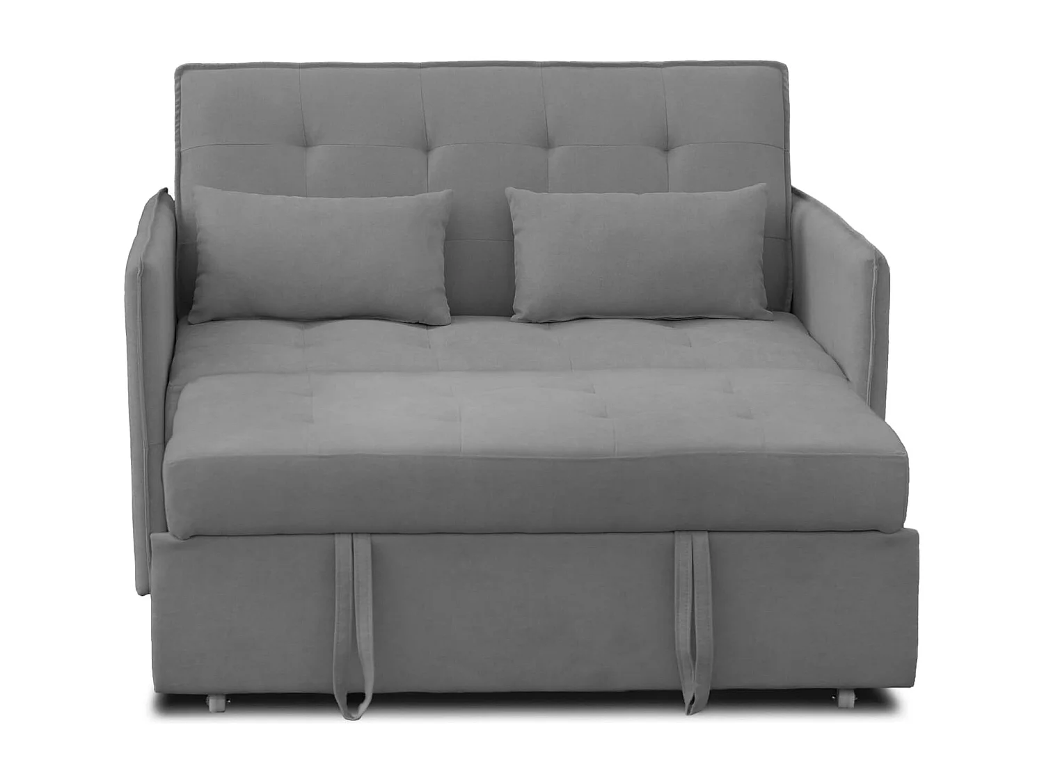 Sofá Cama 3 Posiciones con Sistema Clic-Clac – Convertible en Cama, Tapizado Gris, Estructura de Madera y Cojines Incluidos – 135x87x96 cm