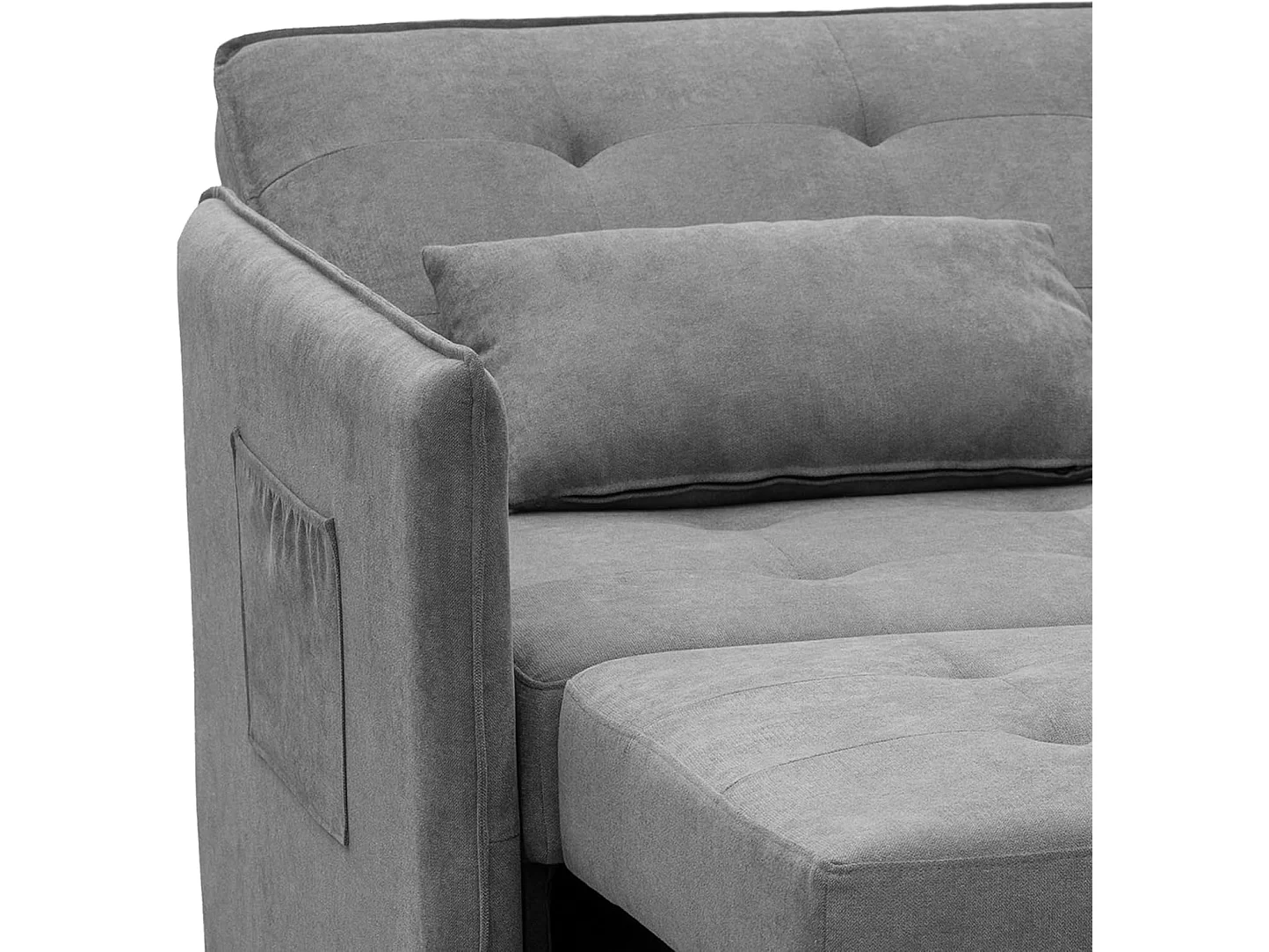 Sofá Cama 3 Posiciones con Sistema Clic-Clac – Convertible en Cama, Tapizado Gris, Estructura de Madera y Cojines Incluidos – 135x87x96 cm