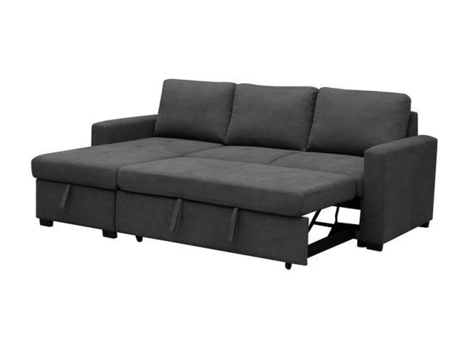 Sofá Cama 3 Plazas Reversible con Chaiselongue y Almacenaje, Tapizado en Tela Gris, 229x93x153 cm
