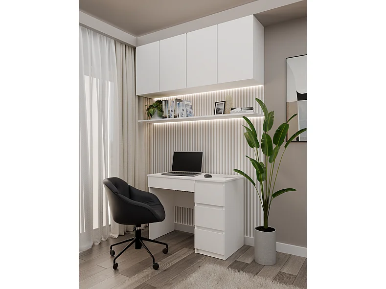 Escritorio Blanco 98x76x51 cm con Almacenaje Lado Derecho – 4 Cajones – Ideal para Oficina o Hogar - Diseño Compacto