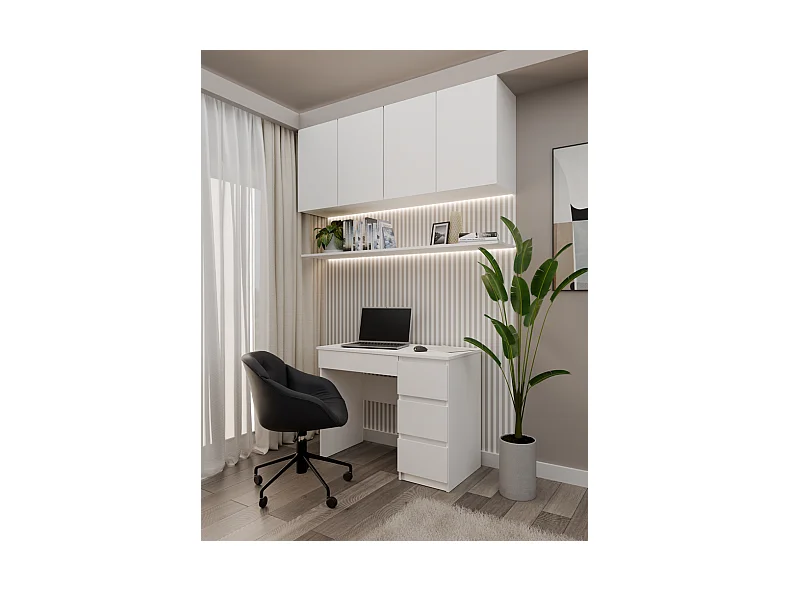 Escritorio Blanco 98x76x51 cm con Almacenaje Lado Derecho – 4 Cajones – Ideal para Oficina o Hogar - Diseño Compacto