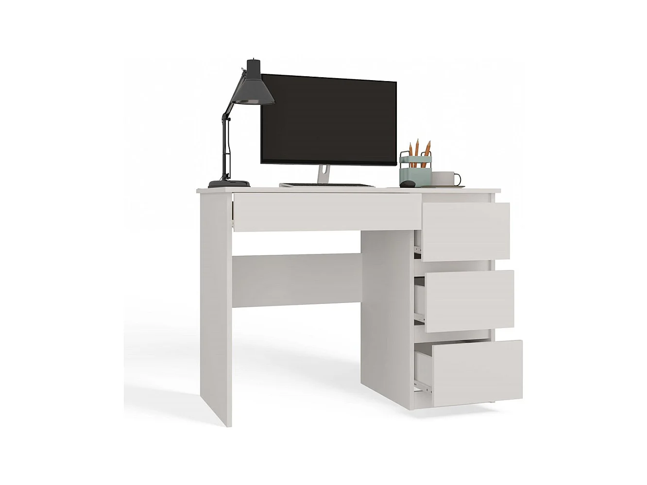 Escritorio Blanco 98x76x51 cm con Almacenaje Lado Derecho – 4 Cajones – Ideal para Oficina o Hogar - Diseño Compacto