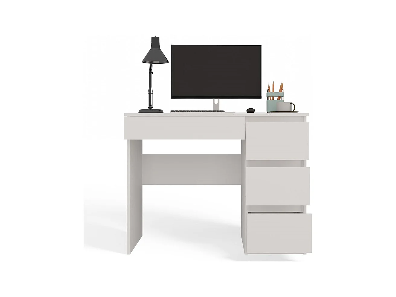 Escritorio Blanco 98x76x51 cm con Almacenaje Lado Derecho – 4 Cajones – Ideal para Oficina o Hogar - Diseño Compacto
