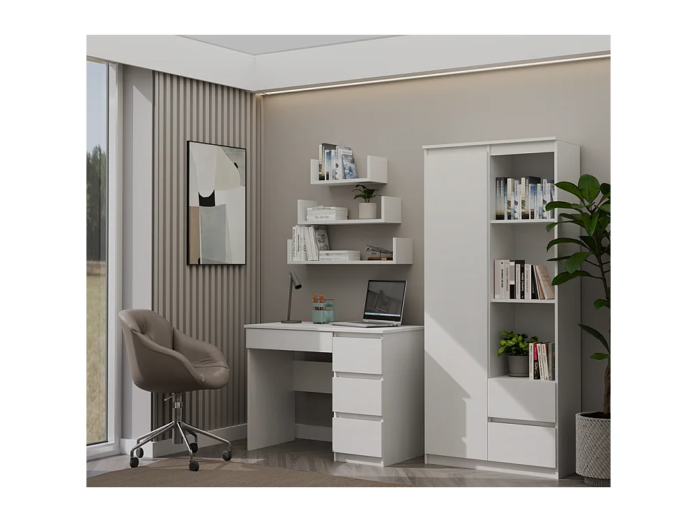 Escritorio Blanco 98x76x51 cm con Almacenaje Lado Derecho – 4 Cajones – Ideal para Oficina o Hogar - Diseño Compacto